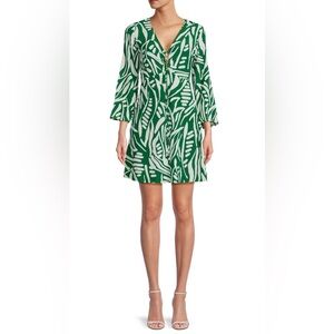 ba&sh Green Leaf Print Thesee Flare Sleeve Mini Dress Resortwear Vacation Large